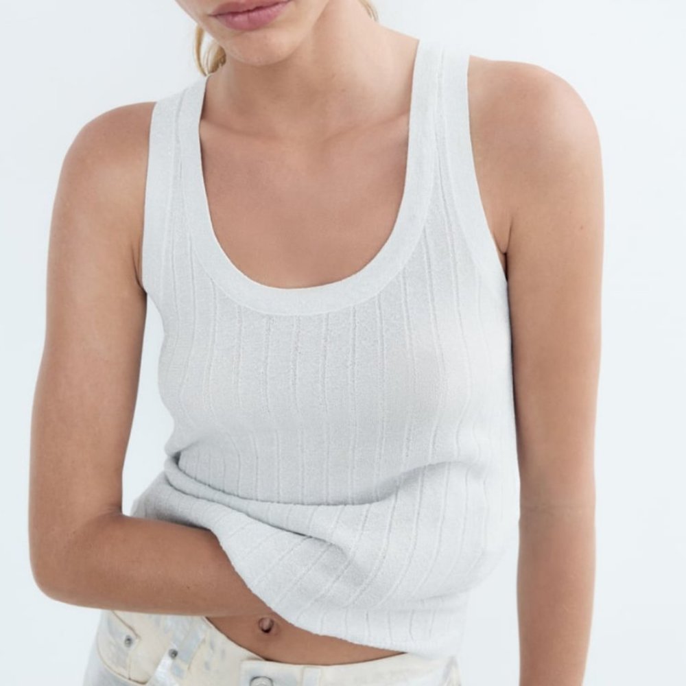 Zara Knit Top Metallic Thread Silver Small